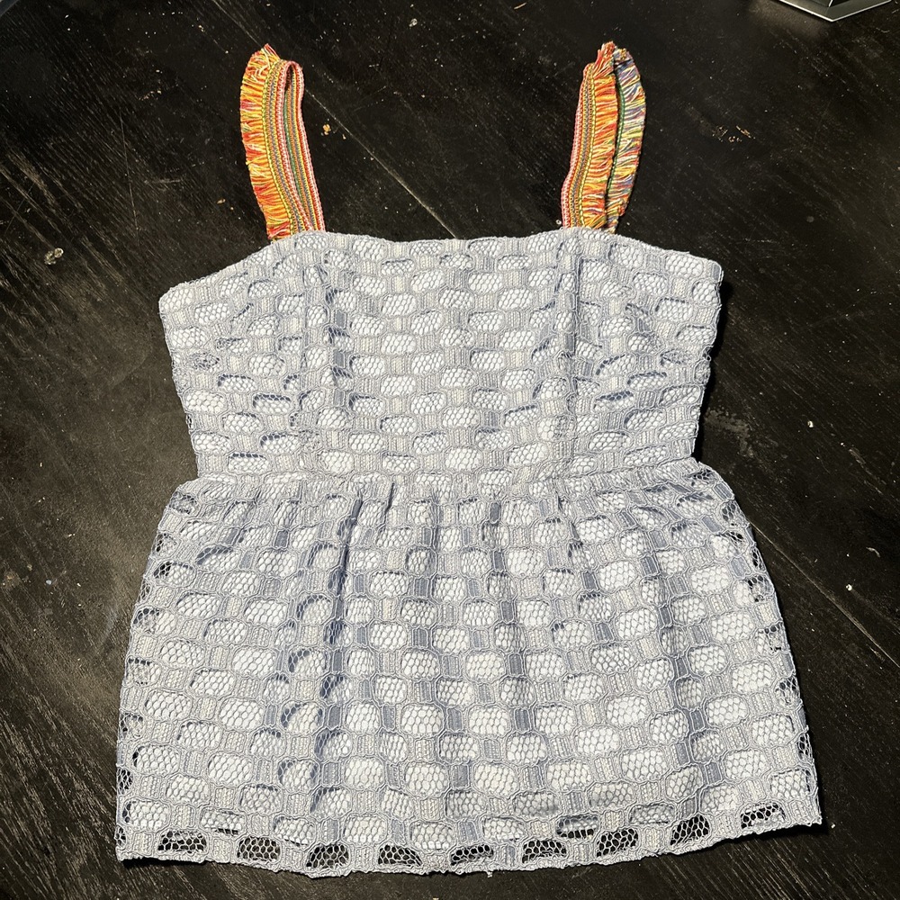 Waverly Grey Boho Peasant Blue Lace Top Withmulti Color Straps Size Small